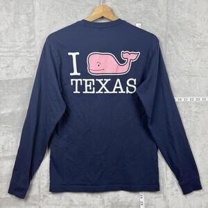 Vineyard Vines I Love Texas Long Sleeve Shirt XS Navy Pink Whale Graphic Preppy